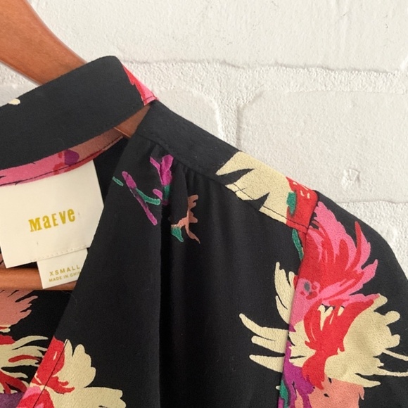 Anthropologie x Maeve Blouse Bella Dark Floral Black Kelly green Pink XS - Picture 7 of 15